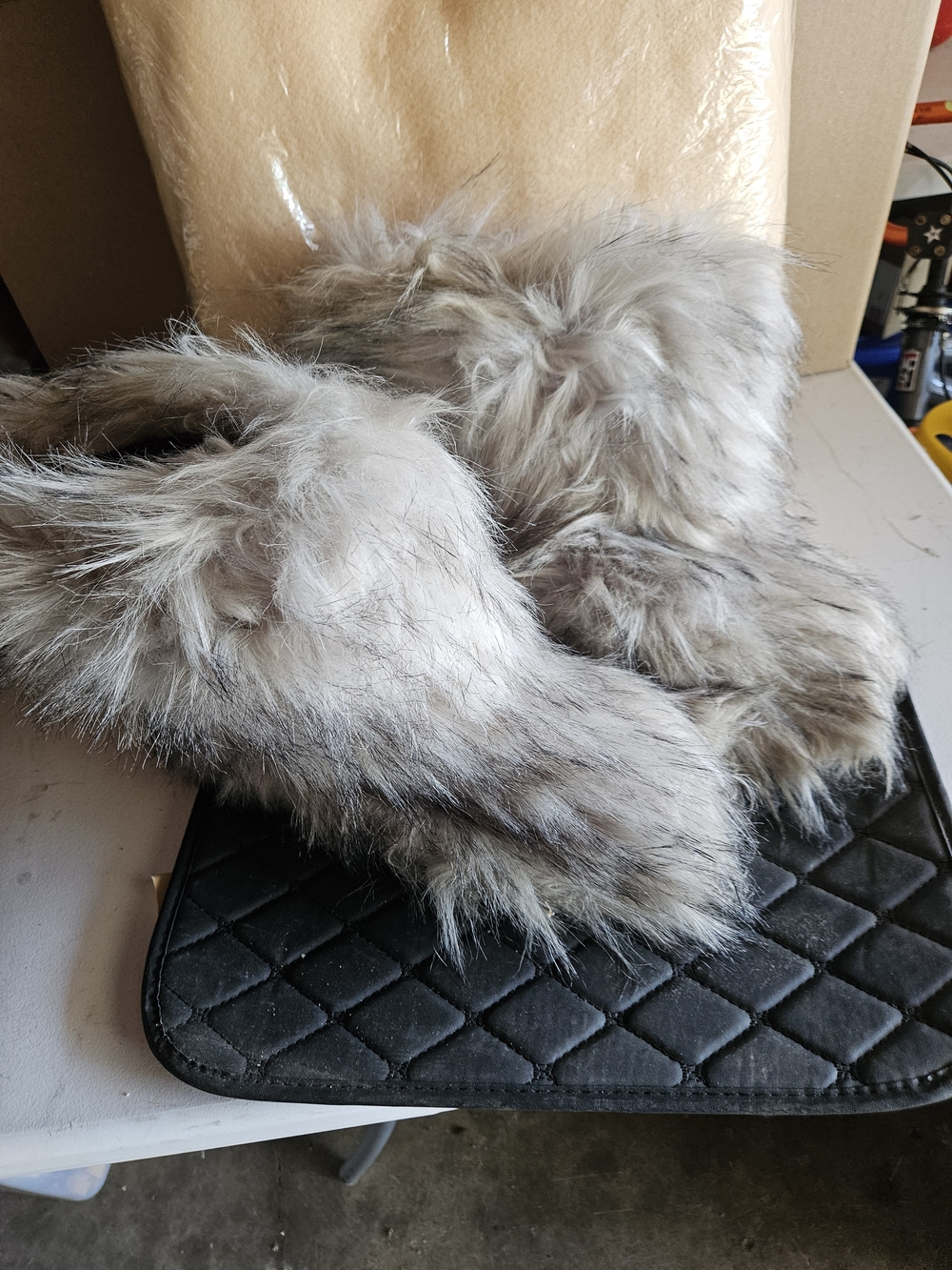 Faux Fur Boots in Light Gray